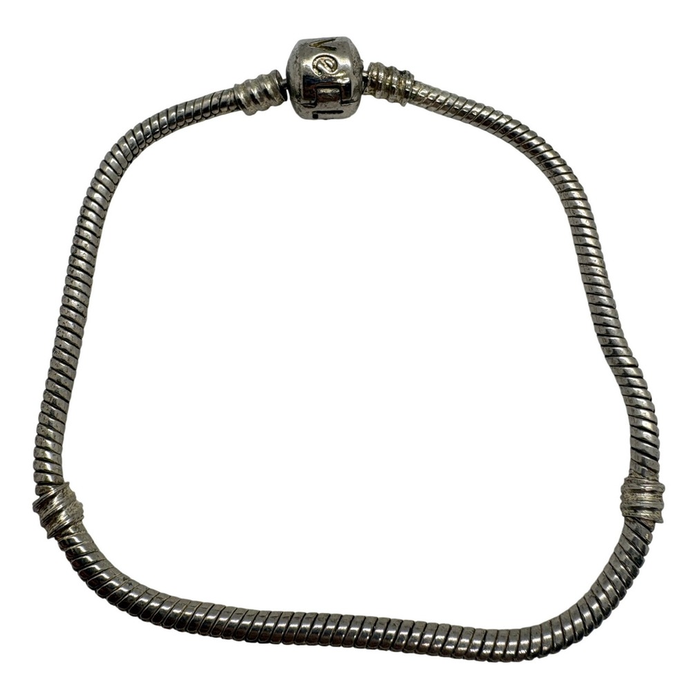 Vintage Sterling Silver 925 Snake Chain Charm Bracelet Love Barrel Clasp 7.75in
